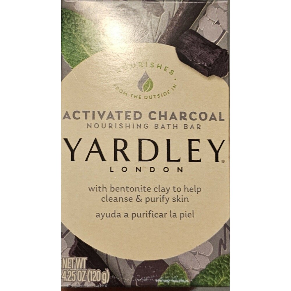 Yardley Activated Charcoal Clay Moisturizing Bath Bar Soap - New 4.25 oz